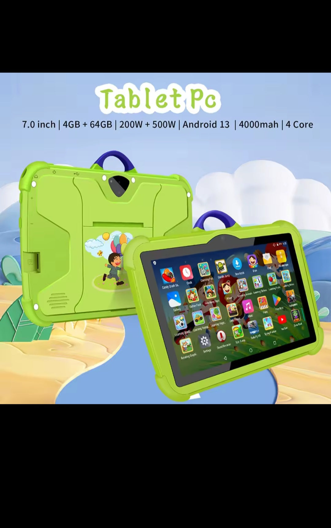 Tablette PC 7 Pouces pour Enfants - Android 13, 4GB RAM + 64GB ROM